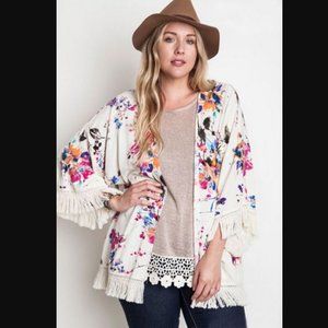 Umgee Fringe Cardigan Kimono, M, Excellent Used Condition